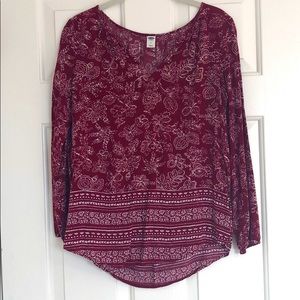 Old Navy Maroon Floral Long Sleeve